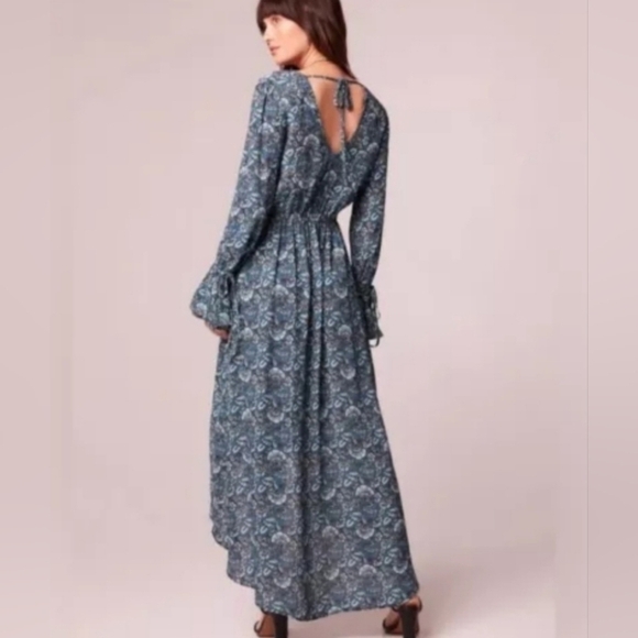 Band Of The Free Jewel Teal Floral Maxi Long Sleeve HiLow Wrap Dress Size Small - Picture 4 of 12
